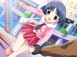  bag handbag kakitsubata_ayame mutsumi_masato necktie only_you only_you_re-cross only_you_recross purse running short_hair skirt tie 