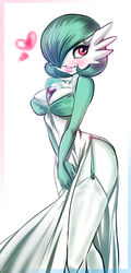  blossomppg blush breasts clothing dress female gardevoir garter_straps generation_3_pokemon heart_symbol hi_res legwear nintendo not_furry pokemon pokemon_(species) solo standing thigh_highs 