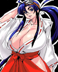  areola areolae arm_up atlus bamboo-shafted_broom bamboo_broom between_breasts black_hair blue_eyes blue_hair bow breasts broom cleavage collar curvy detached_sleeves erect_nipples female flower_petals footwear goggles goggles_on_head gohei hair_ornament hair_ornaments hair_ribbon hairbow hakama hand_on_hip holding huge_breasts japanese_clothes jewelry kimono kimono_skirt koyori large_breasts long_hair lowres magatama miko nail_polish necklace nipples no_bra official_art ofuda open_clothes open_shirt outdoors plump pointy_ears ponytail psikyo ribbon sandals see-through sengoku_ace sengoku_ace_episode_ii sengoku_blade sengoku_cannon shirt simple_background skirt sky smile smirk socks solo spirit standing tabi tail tamanegiya tengai tree trees very_long_hair weapon wide_sleeves yukata 