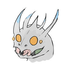  2015 ambiguous_gender blue_markings colored digital_drawing_(artwork) digital_media_(artwork) feral front_view grey_body headshot_portrait hi_res kog&#039;maw_(lol) league_of_legends markings monster multicolored_body open_mouth orange_eyes portrait riot_games scarefish simple_background solo tencent two_tone_body void_monster white_background 