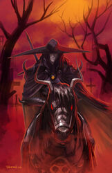  cape cross d d_(vampire_hunter_d) hat horns horse long_hair male male_focus red_eyes vampire vampire_hunter_d 