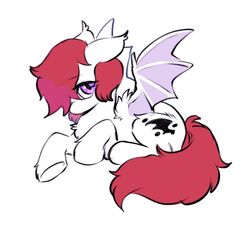  ambiguous_gender bat_pony bat_wings claws ears_back equid fan_character feral fur hair hasbro mammal membrane_(anatomy) membranous_wings my_little_pony pink_eyes pivoted_ears red_hair simple_background solo swaybat tuft white_background white_body white_fur wing_claws wings 