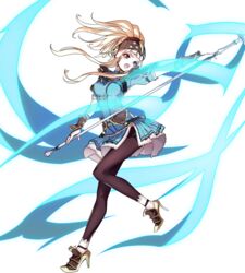  arm_guards armor blonde_hair breasts bridal_gauntlets brown_eyes clair_(fire_emblem) dress female fire_emblem fire_emblem_echoes:_shadows_of_valentia fire_emblem_gaiden fire_emblem_heroes full_body gloves helmet high_heels highres holding holding_weapon leggings long_hair looking_away medium_breasts official_art open_mouth polearm ponytail shoes short_dress shoulder_armor simple_background smile solo spear takagi_masafumi transparent_background weapon 