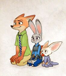  2018 anthro canid canine clothed clothing disney duo female fennec_fox finnick_(zootopia) fox fully_clothed fur judy_hopps lagomorph leporid male mammal mortic_ox nick_wilde orange_body orange_fur rabbit red_fox true_fox zootopia 