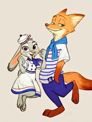  2018 3_toes anthro barefoot canid canine clothed clothing disney duo feet female fox fully_clothed fur judy_hopps lagomorph leporid male mammal mortic_ox nick_wilde orange_body orange_fur plantigrade rabbit red_fox toes true_fox zootopia 