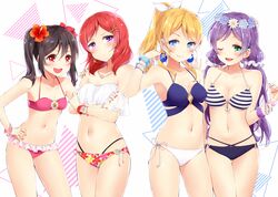  ayase_eri bikini blush love_live!_school_idol_project natsu_(natume0504) navel necklace nishikino_maki swimsuit toujou_nozomi waifu2x wink yazawa_nico 