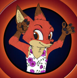  4_fingers amber_eyes anthro better_version_at_source canid canine clothed clothing disney fan_character female fingerpads fingers fox fur gloves_(marking) luna_wilde_(crewefox) mammal markings otakurec37 pawpads red_body red_fox red_fur solo true_fox young young_anthro ziegelzeig zootopia 