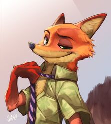  2018 anthro canid canine clothed clothing disney fox fur male mammal nick_wilde orange_body orange_fur red_fox shaolin_bones solo true_fox zootopia 