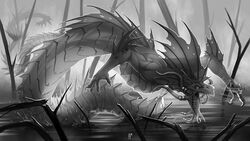  16:9 2018 apode atza blizzard_entertainment claws draconcopode forked_tongue jewelry legless male monochrome naga naga_(warcraft) open_mouth outside raitlin reptile scalie serpentine snake solo swamp teeth tentacle tongue warcraft water widescreen 