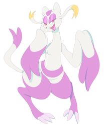  absurd_res ambiguous_gender anthro eyelashes front_view fur generation_5_pokemon hi_res looking_at_viewer mienshao multicolored_body multicolored_fur nintendo norithecat pokemon pokemon_(species) simple_background smile solo standing tongue white_background 