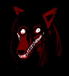  anthro black_and_red canid canine canis carol_(hladilnik) creepy creepypasta domestic_dog female hair hi_res hladilnik mammal nightmare_fuel possession restricted_palette sharp_teeth smile.dog solo soul_devouring_eyes teeth 