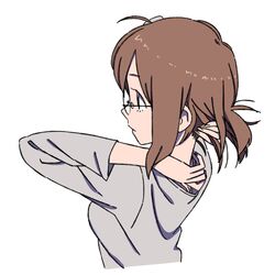  adjusting_hair brown_hair commentary_request copyright_request female from_behind glasses neck profile short_hair solo takken_(kupipo) 