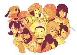  2boys 6+girls ^_^ chiba_atsuko closed_eyes commentary_request creator_connection crossover fujiwara_chiyoko gin_(tokyo_godfathers) glasses hana_(tokyo_godfathers) jetwalker kirigoe_mima kiyoko_(tokyo_godfathers) kon_satoshi_(director) maromi miyuki_(tokyo_godfathers) mousou_dairinin multiple_boys multiple_girls paprika paprika_(character) perfect_blue sennen_joyuu short_hair the_man_with_the_key tokyo_godfathers yellow_theme 