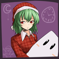  commentary_request crescent female green_hair hat highres kazami_yuuka miyo_(ranthath) pajamas red_eyes sandbag_(smash_bros) short_hair solo touhou 