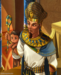  2boys age_difference aged_down axis_powers_hetalia beard cape civilization_(series) civilization_v commentary crossover egypt_(hetalia) egyptian egyptian_clothes english_commentary facial_hair male_focus manly multiple_boys ramesses_ii scepter sherry_lai staff throne uraeus 