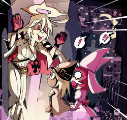  ! !! 3girls :p ahoge ankh arc_system_works belt blonde_hair bodysuit breasts bridal_veil cape cemetary cleavage coffin cross cross_necklace dress elphelt_valentine gloves guilty_gear guilty_gear_xrd guilty_gear_xrd:_revelator halo hat jack-o_(guilty_gear) long_hair multicolored_hair multiple_girls o_o open_mouth pink_hair ramlethal_valentine red_eyes red_hair scared setz short_hair tears tongue tongue_out veil wavy_mouth 