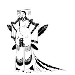  1:1 anthro avian avoid_posting biped bird black_and_white clothing crane_(bird) crossed_arms female gruiform hat headgear headwear hi_res monochrome queen_hila_(rml) rml robe royalty simple_background solo standing white_background 