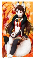  anthro canid canine clothed clothing elsword female flower fox hi_res kiri lovelesskiax mammal open_mouth plant poro smile solo 