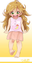  amaama_to_inazuma barefoot blush eyebrows eyebrows_visible_through_hair feet female female inuzuka_tsumugi kazuya_lolicon lolicon long_hair looking_at_viewer open_mouth orange_hair shiny shiny_hair shiny_skin skirt solo 