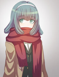  azami194 bad_id bad_pixiv_id blue_eyes blue_hair commentary_request danganronpa_(series) danganronpa_3_(anime) female gekkogahara_miaya hairband medium_hair scarf scarf_over_mouth solo 