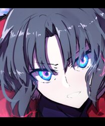  bad_id bad_twitter_id blue_eyes female forehead glowing glowing_eyes grey_hair hair_between_eyes jacket kara_no_kyoukai letterboxed long_hair multicolored_eyes mystic_eyes_of_death_perception parted_bangs portrait purple_eyes purple_shirt red_jacket ryougi_shiki shirt solo v-shaped_eyebrows wada_kazu 