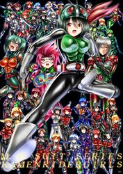  6+girls absurdres bodysuit breasts cosplay formal genderswap_(mtf) highres huge_breasts kamen_rider kamen_rider_(1st_series) kamen_rider_1 kamen_rider_2 kamen_rider_555 kamen_rider_agito kamen_rider_agito_(series) kamen_rider_amazon kamen_rider_amazon_(series) kamen_rider_amazon_alpha kamen_rider_amazon_omega kamen_rider_amazons kamen_rider_black kamen_rider_black_(series) kamen_rider_black_rx kamen_rider_black_rx_(series) kamen_rider_blade kamen_rider_blade_(series) kamen_rider_dcd kamen_rider_decade kamen_rider_den-o kamen_rider_den-o_(series) kamen_rider_double kamen_rider_drive kamen_rider_drive_(series) kamen_rider_ex-aid kamen_rider_ex-aid_(series) kamen_rider_faiz kamen_rider_fourze kamen_rider_fourze_(series) kamen_rider_gaim kamen_rider_gaim_(series) kamen_rider_ghost kamen_rider_ghost_(series) kamen_rider_hibiki kamen_rider_hibiki_(series) kamen_rider_j kamen_rider_j_(movie) kamen_rider_kabuto kamen_rider_kabuto_(series) kamen_rider_kiva kamen_rider_kiva_(series) kamen_rider_kuuga kamen_rider_kuuga_(series) kamen_rider_ooo kamen_rider_ooo_(series) kamen_rider_ryuki kamen_rider_ryuki_(series) kamen_rider_shin kamen_rider_stronger kamen_rider_stronger_(series) kamen_rider_super-1 kamen_rider_super-1_(series) kamen_rider_v3 kamen_rider_v3_(series) kamen_rider_w kamen_rider_wizard kamen_rider_wizard_(series) kamen_rider_x kamen_rider_x_(series) kamen_rider_zo kamen_rider_zx kogawawaki long_hair multiple_girls open_mouth plugsuit pose rider_belt riderman rule_63 shadow_moon shin_kamen_rider_prologue short_hair skyrider suit 