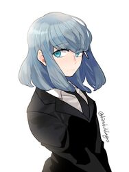  bad_id bad_twitter_id black_necktie bloom blue_eyes blue_hair danganronpa_(series) danganronpa_3_(anime) female formal gekkogahara_miaya himduldago looking_afar necktie short_hair simple_background smile solo suit twitter_username upper_body white_background 