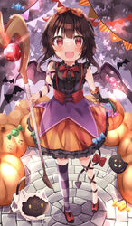  absurdres alternate_costume black_hair blush chomusuke commentary english_commentary feline female halloween highres kono_subarashii_sekai_ni_shukufuku_wo! looking_at_viewer megumin mixed-language_commentary open_mouth red_eyes short_hair smile standing teeth upper_teeth_only vampire_costume yuno_(suke_yuno) 