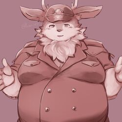  1:1 2022 anthro belly big_belly clothing deer hat headgear headwear humanoid_hands kazusa kemono male mammal moobs new_world_deer overweight overweight_male reindeer simple_background solo tamacolle yusan_137 