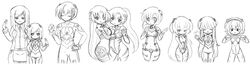  1boy 6+girls absurdres aged_down akagi_ritsuko akagi_ritsuko_(cosplay) cosplay drawfag evangelion:_2.0_you_can_(not)_advance everyone furude_rika greyscale hanyuu highres higurashi_no_naku_koro_ni houjou_satoko imageboard_desourced line_art maebara_keiichi monochrome multiple_girls neon_genesis_evangelion non-web_source oerba_yun_fang pantyhose plugsuit rebuild_of_evangelion ryuuguu_rena siblings sisters smile sonozaki_mion sonozaki_shion takano_miyo test_plugsuit time_paradox twins 