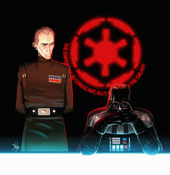  2boys animification armor belt cape cyborg darth_vader fuyutsuki_kouzou galactic_empire gendou_pose gloves helmet ikari_gendou logo military military_uniform multiple_boys neon_genesis_evangelion nerv own_hands_clasped own_hands_together parody photoshop_(medium) roguetwo science_fiction sitting star_wars table uniform wilhuff_tarkin 