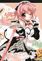  amamiya_shiina demon_tail dress hat jack-o&#039;-lantern maid nogizaka_haruka_no_himitsu one_eye_closed panties pantyshot pumpkin shaa solo tail thighhighs underwear waitress 