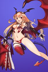  :d artist_name bare_shoulders blonde_hair breasts bridal_gauntlets clothing_cutout commentary_request demon_girl demon_tail female granblue_fantasy hairband heart_cutout highres horns long_hair looking_at_viewer lord_of_vermilion lord_of_vermilion_iii medium_breasts milia_(lord_of_vermilion) navel open_mouth panties pointy_ears red_eyes side-tie_panties single_thighhigh smile solo tail thighhighs underwear wings yukimura_tsubame 