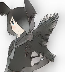  2019 3_toes ambiguous_gender animal_humanoid armwear avian avian_feet avian_humanoid beak biped bird bird_humanoid black_beak black_body black_bottomwear black_clothing black_feathers black_hair black_shirt black_skirt black_tail black_topwear black_wings blue_eyes blush bottomwear breasts carrying_another claws clothed clothing corvid corvid_humanoid corvus_(genus) corvus_humanoid crow crow_humanoid digital_drawing_(artwork) digital_media_(artwork) dot_eyes duo elbow_gloves eyebrows feathered_wings feathers feet female feral frown fully_clothed gloves grey_clothing grey_gloves grey_hair grey_handwear grey_highlights hair hair_over_eye hand_on_hip handwear hatching_(art) highlights_(coloring) humanoid iceeye_ena japanese kemono_friends large-billed_crow large-billed_crow_(kemono_friends) larger_female larger_humanoid light_body light_skin looking_at_viewer on_arm one_eye_obstructed oscine passerine pleated_skirt raised_leg red_eyes sailor_suit school_uniform shaded shadow shirt short_hair simple_background size_difference skirt smaller_ambiguous smaller_feral spread_wings standing tail tail_feathers talons tan_body tan_skin toe_claws toes topwear uniform white_background wings 