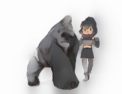  2019 :&lt; adolescent ambiguous_gender animal_humanoid ape ape_humanoid arm_warmers armwear bandage bare_shoulders belt biped black_body black_bottomwear black_clothing black_fur black_hair black_skirt blush boots bottomwear breasts clothed clothing crop_top cross-hatching digital_drawing_(artwork) digital_media_(artwork) duo eyebrows eyeless female feral fist footwear frown full-length_portrait fully_clothed fur gloves gorilla gorilla_humanoid green_eyes grey_armwear grey_body grey_clothing grey_footwear grey_fur grey_gloves grey_handwear grey_legwear grey_topwear hair handwear haplorhine hatching_(art) hi_res humanoid iceeye_ena japanese kemono_friends larger_ambiguous larger_feral legwear light_body light_skin looking_at_viewer mammal mammal_humanoid midriff muscular muscular_feral navel ponytail portrait primate primate_humanoid quadruped shaded shadow shirt simple_background size_difference skirt smaller_female smaller_humanoid standing tan_body tan_skin thigh_highs topwear western_gorilla western_lowland_gorilla western_lowland_gorilla_(kemono_friends) white_background young 