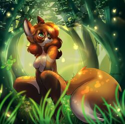  2019 ambient_arthropod ambient_insect ambiguous_gender anthro arthropod autumn_(praexon) beetle canid canine digital_media_(artwork) elateroid female female_focus firefly fluffy fluffy_tail forest fox green_eyes group hair insects long_ears mammal plant red_fox red_hair shaded sitting solo_focus tail theredghost tree true_fox 