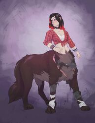  after_transformation breasts canid canid_taur canine canine_taur canis clothing collar female humanoid_taur implied_transformation mammal mammal_taur plaid redshift_(reddrawsstuff) solo spiked_collar spikes taur thestory torn_clothing wolf wolf_taur 