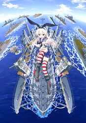  anchor_hair_ornament black_panties blue_skirt commentary_request crop_top destroyer elbow_gloves female fusou_(battleship) gloves grey_eyes hair_ornament hair_ribbon hairband highleg highleg_panties highres kantai_collection long_hair looking_at_viewer microskirt military military_vehicle miniskirt ocean open_mouth panties pointing pointing_at_viewer rensouhou-chan ribbon sailor_collar school_uniform serafuku shimakaze_(destroyer) shimakaze_(kancolle) ship sidelocks skirt smile solo striped_clothes striped_thighhighs takao_(cruiser) telescope thighhighs thong underwear warship watanabe_yoshihiro watercraft white_gloves 