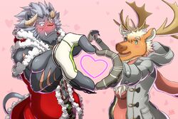  3:2 anthro barazoku blue_eyes blush deer duo felid hi_res krampus_(tas) lifewonders lion male male/male mammal new_world_deer pantherine reindeer subaru_aotk tokyo_afterschool_summoners yule_(tas) 