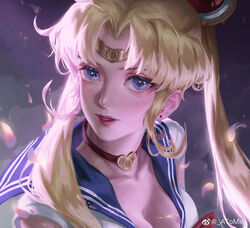  absurdres artist_name atomicxx bishoujo_senshi_sailor_moon bishoujo_senshi_sailor_moon_s blonde_hair blue_eyes blue_sailor_collar breasts choker cleavage crescent crescent_earrings derivative_work diadem double_bun earrings female hair_bun hair_over_shoulder headband heart heart_choker highres jewelry lips looking_at_viewer magical_girl meme sailor_collar sailor_moon sailor_moon_redraw_challenge_(meme) sailor_senshi_uniform screenshot_redraw solo tsukino_usagi twintails upper_body 