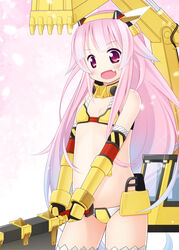  commentary_request drag_shovel_(ole_tower) elbow_gloves female gloves inuarashi long_hair mini_excavator_(ole_tower) ole_tower pink_eyes pink_hair solo thighhighs 