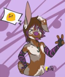  anthro arm_warmers armwear captainchaos clothed clothing emoji jewelry lagomorph leporid looking_at_viewer male mammal necklace one_eye_closed purple_eyes rabbit sleepy_(sleepylp) solo tongue tongue_out wink 