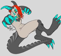  anthro captainchaos crocodile crocodilian crocodylid facial_piercing hair hybrid kaiju male nose_piercing nude piercing red_hair reptile scalie solo tongue tongue_out tusks 