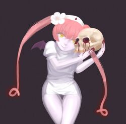  demon_wings ebola-chan female hat long_hair nurse nurse_cap pale_skin personification pink_hair wings 