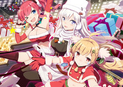  &gt;_o 3girls :d :o ;d \m/ ahoge aircraft airplane armpits azur_lane bare_shoulders bell black_pantyhose black_thighhighs blonde_hair blue_eyes blush box breasts candy christmas cleavage coat commentary_request detached_sleeves earmuffs eldridge_(azur_lane) eldridge_(holy_night&#039;s_embrace)_(azur_lane) enterprise_(azur_lane) enterprise_(reindeer_master)_(azur_lane) fake_antlers flying food gift gift_box gloves gotyou hair_ornament hat holding holding_bell holding_reins large_breasts long_hair looking_at_viewer midriff miniskirt multiple_girls navel night official_alternate_costume one_eye_closed open_mouth outstretched_arms pantyhose parted_lips pentagram pentagram_hair_ornament pom_pom_(clothes) purple_eyes red_eyes red_gloves red_hair red_skirt reins san_diego_(azur_lane) san_diego_(sandy_claus)_(azur_lane) santa_costume scarf seikan_hikou sitting skirt sled smile star_(symbol) star_hair_ornament thighhighs twintails white_coat white_footwear white_gloves white_hair white_hat white_scarf winter winter_clothes winter_coat zettai_ryouiki 