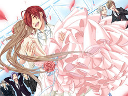  6+boys amaha_tsubasa bride carrying dress female game_cg groom kazuaki kinose_azusa multiple_boys nanami_kanata photoshop_(medium) princess_carry shiranui_kazuki smile starry_sky_(game) tomoe_you touzuki_suzuya wedding_dress yahisa_tsukiko 