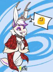  anthro antlers captainchaos clothed clothing collar emoji hi_res horn jackalope jewelry lagomorph male mammal necklace smile solo tongue tongue_out 