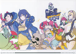  4boys 6+girls aiba_ami aiba_takumi amazawa_keisuke artbook artist_name artist_request ass assisted_exposure bandai bare_legs betamon bike_shorts bikini_top black_hair black_jacket blonde_hair blue_hair blush breasts character_request cleavage creature curvy digimon digimon_story:_cyber_sleuth digimon_story:_cyber_sleuth_hacker&#039;s_memory dress dress_shirt eyewear_on_head fangs female full_body glasses gloves goggles goggles_on_head gotsumon green_hair hagurumon hair_ornament happy highres horn hug jacket kuremi_kyouko long_hair long_twintails looking_at_viewer looking_back medium_breasts mikagura_mirei miniskirt mishima_erika monster multiple_boys multiple_girls no_bra official_art palmon ponytail red_hair scan shinomiya_rina shiny shiny_skin shiramine_nokia shirt short_hair short_shorts shorts side_ponytail simple_background sitting skirt sunglasses sunglasses_on_head sweater tentomon terriermon twintails upper_body very_long_hair walking white_background wings wormmon yellow_eyes 