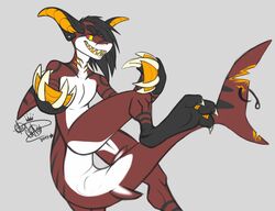  anthro aquatic_dragon captainchaos claws dragon fish furgonomics furry-specific_piercing looking_at_viewer male marine mythological_creature mythological_scalie mythology nude open_mouth piercing scalie shark solo tail tail_piercing 