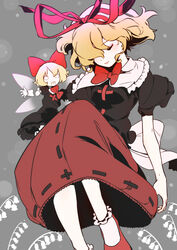  absurdres ankle_socks black_shirt blonde_hair bow bowtie capelet closed_eyes commentary doll doll_joints fairy_wings female frilled_shirt frilled_skirt frills hair_ribbon highres joints kawayabug medicine_melancholy puffy_short_sleeves puffy_sleeves red_bow red_bowtie red_ribbon ribbon shirt shoes short_hair short_sleeves skirt socks su-san touhou wings 